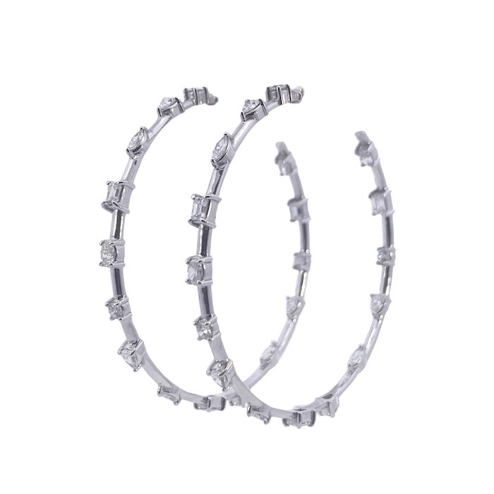 Multi Shape Diamond White Gold Hoop Earrings