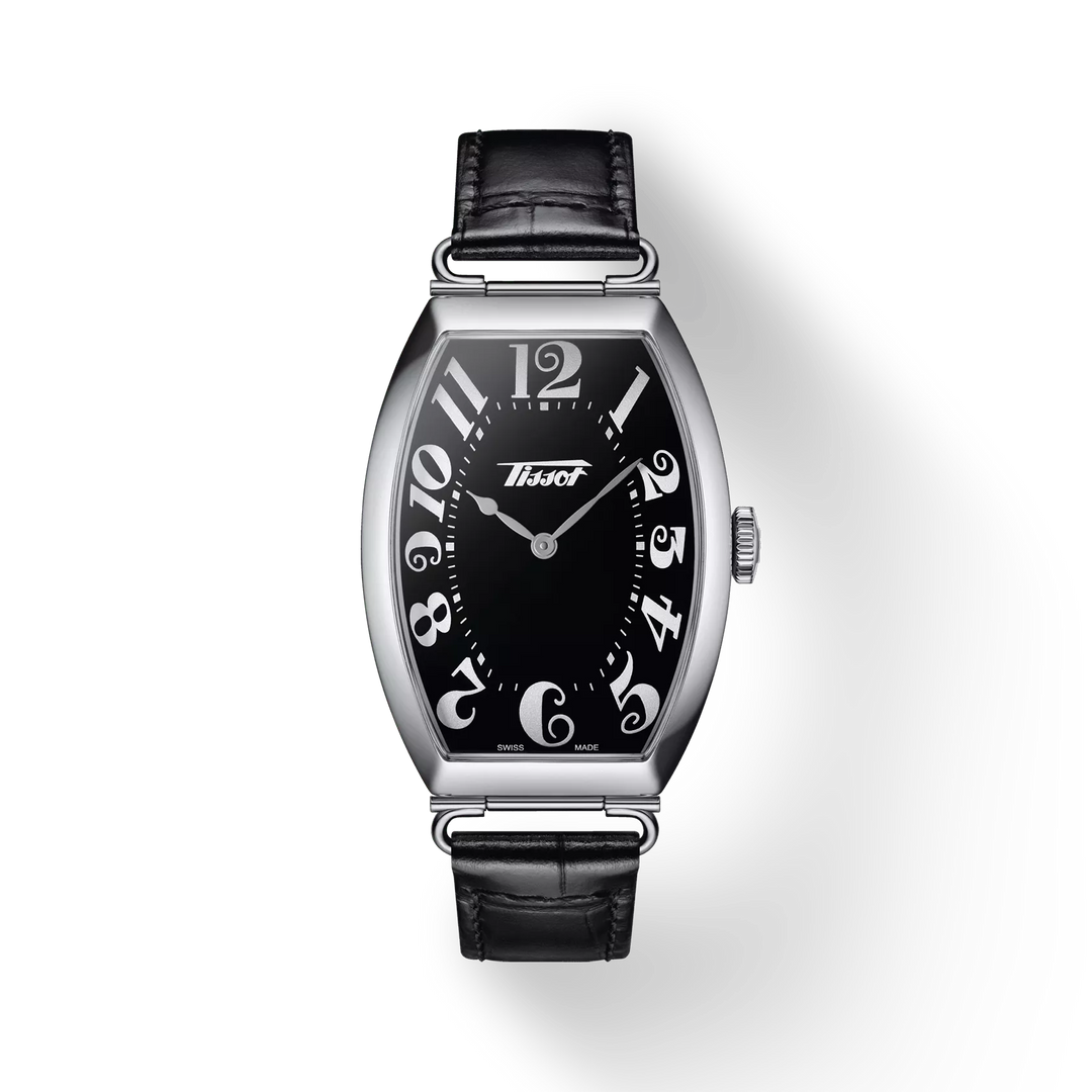 T1285091605200|TISSOT |HERITAGE PORTO |42 Tonneau Steel Case; Black Leather Strap; Black Arabic Dial; Quartz