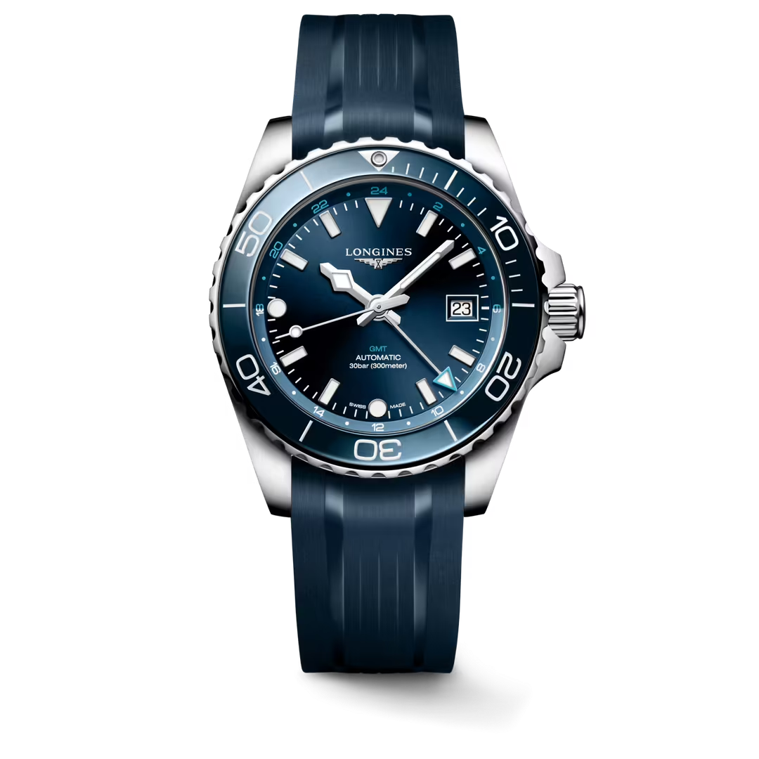 L37904969| Longines | Hydroconquest GMT 41mm Steel Case, Blue Rubber Strap; AUTO