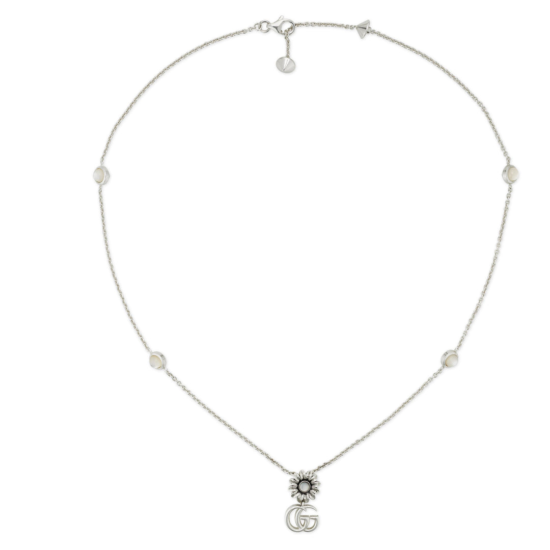 GG Marmont Silver & Mother of Pearl Necklace