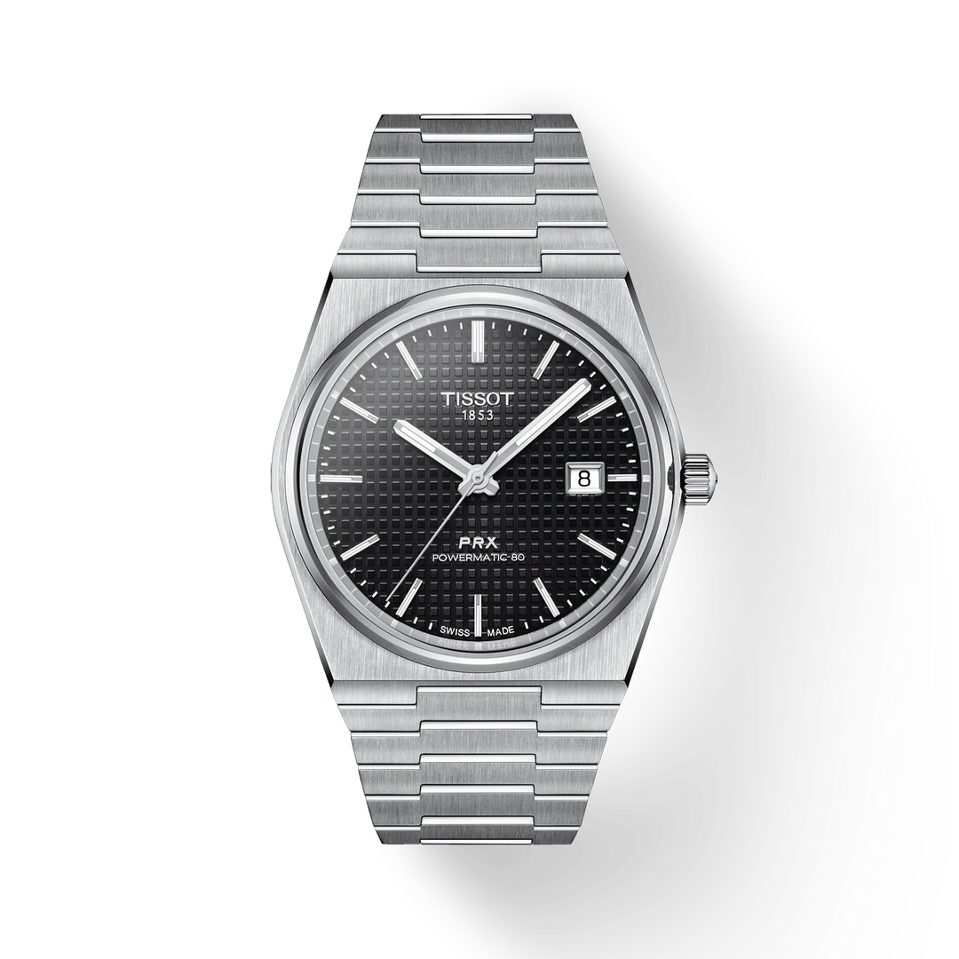 T1374071105100|TISSOT |PRX POWERMATIC 80 |40mm Steel Watch; Tonneau Case; Black Index Dial