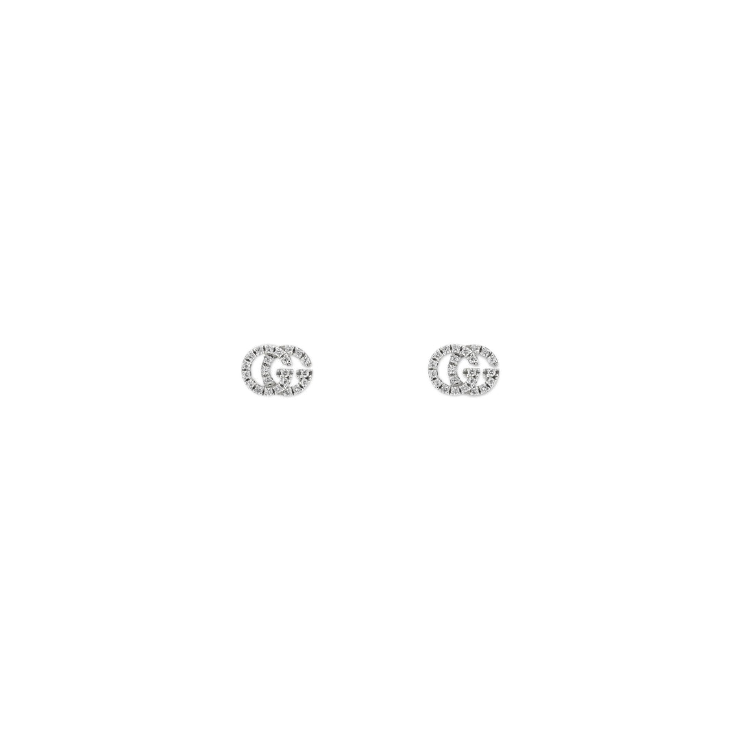 Running G XS White Gold/Pave Diamonds Stud Earrings