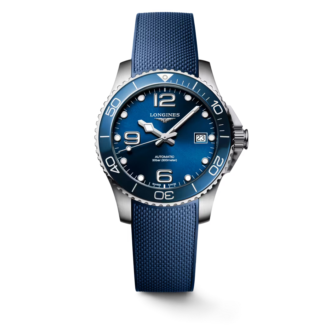 L37804969| Longines | Hydroconquest 39mm Steel Case, Blue Dial and Bezel; Blue Rubber Bracelet