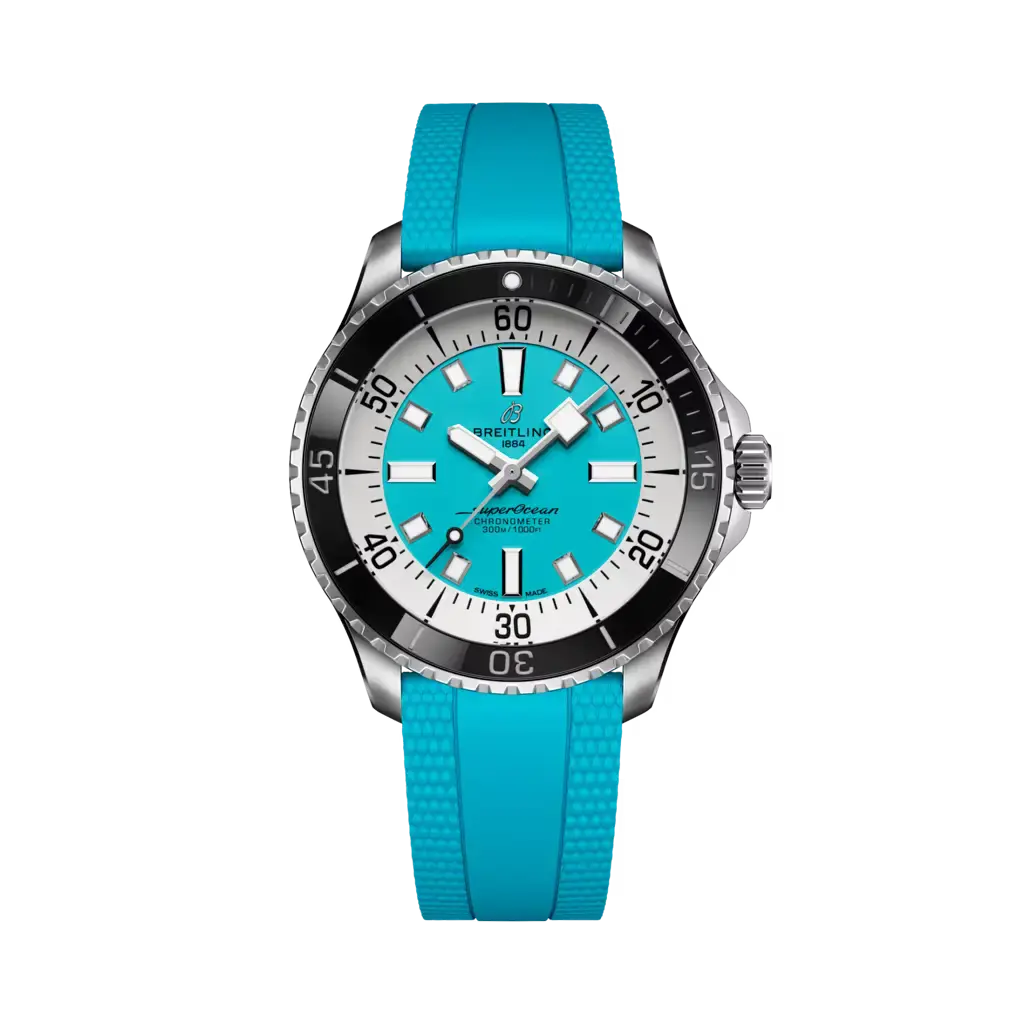 A17376211L2S2|BREITLING |SUPEROCEAN III AUTOMATIC 44 |Steel Case; Turquoise and White Dial; Turquoise Strap 22/18 with Deployment Buckle