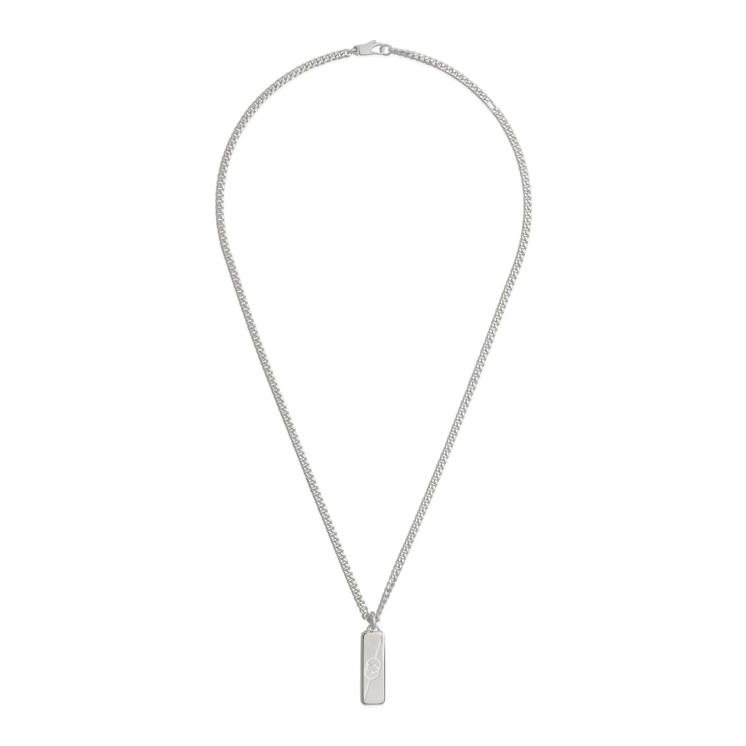 Diagonal Interlocking G Tag Silver Necklace