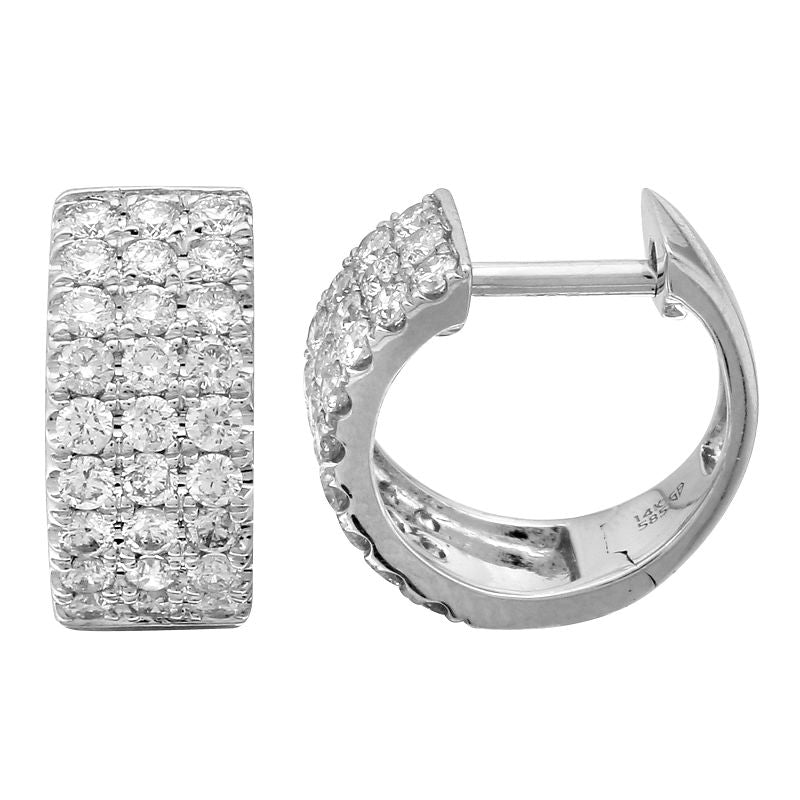 Triple Row Diamond 12MM Huggie Earrings
