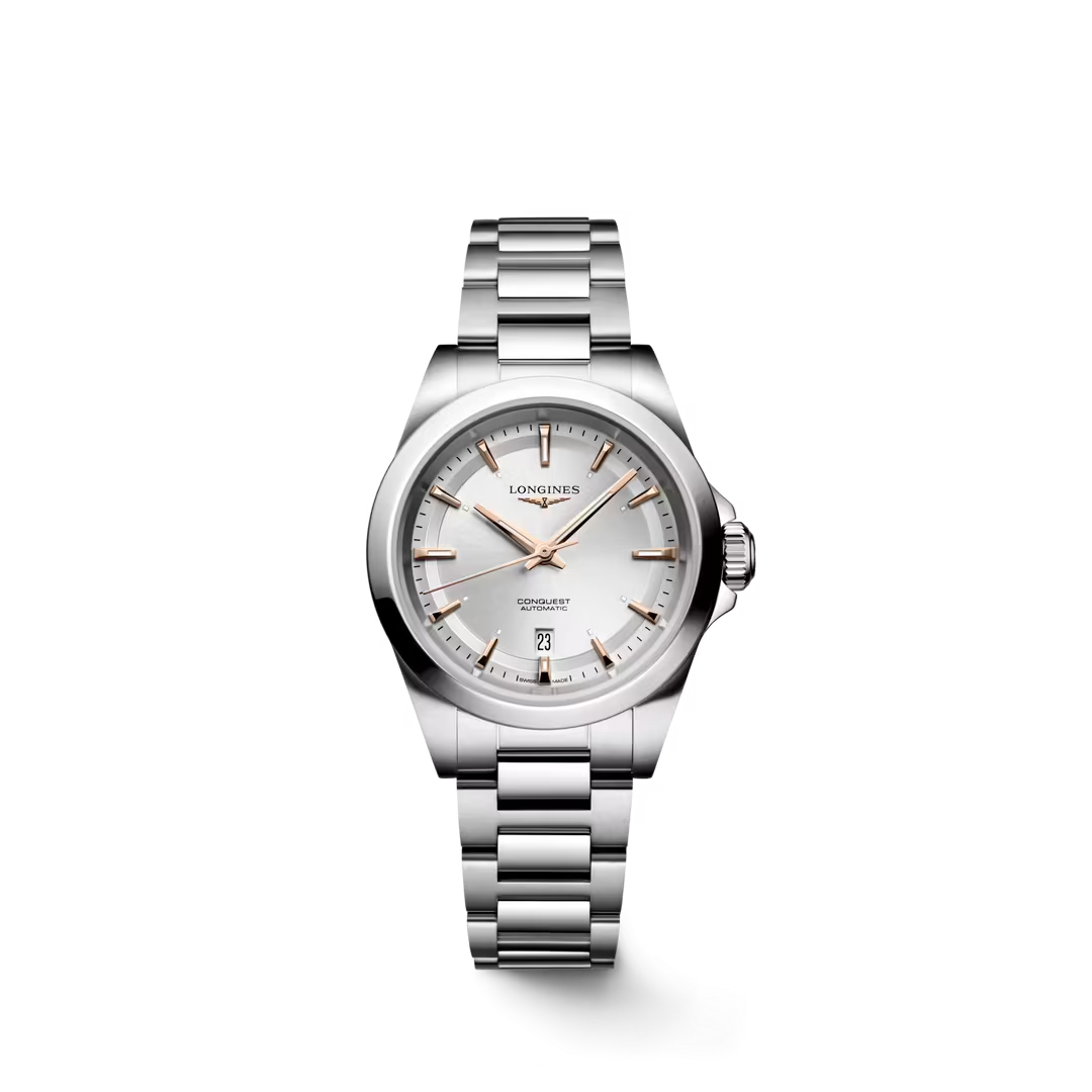 L33204726| Longines | Conquest 30mm Steel Watch; Silver Dial Rose Index; Automatic