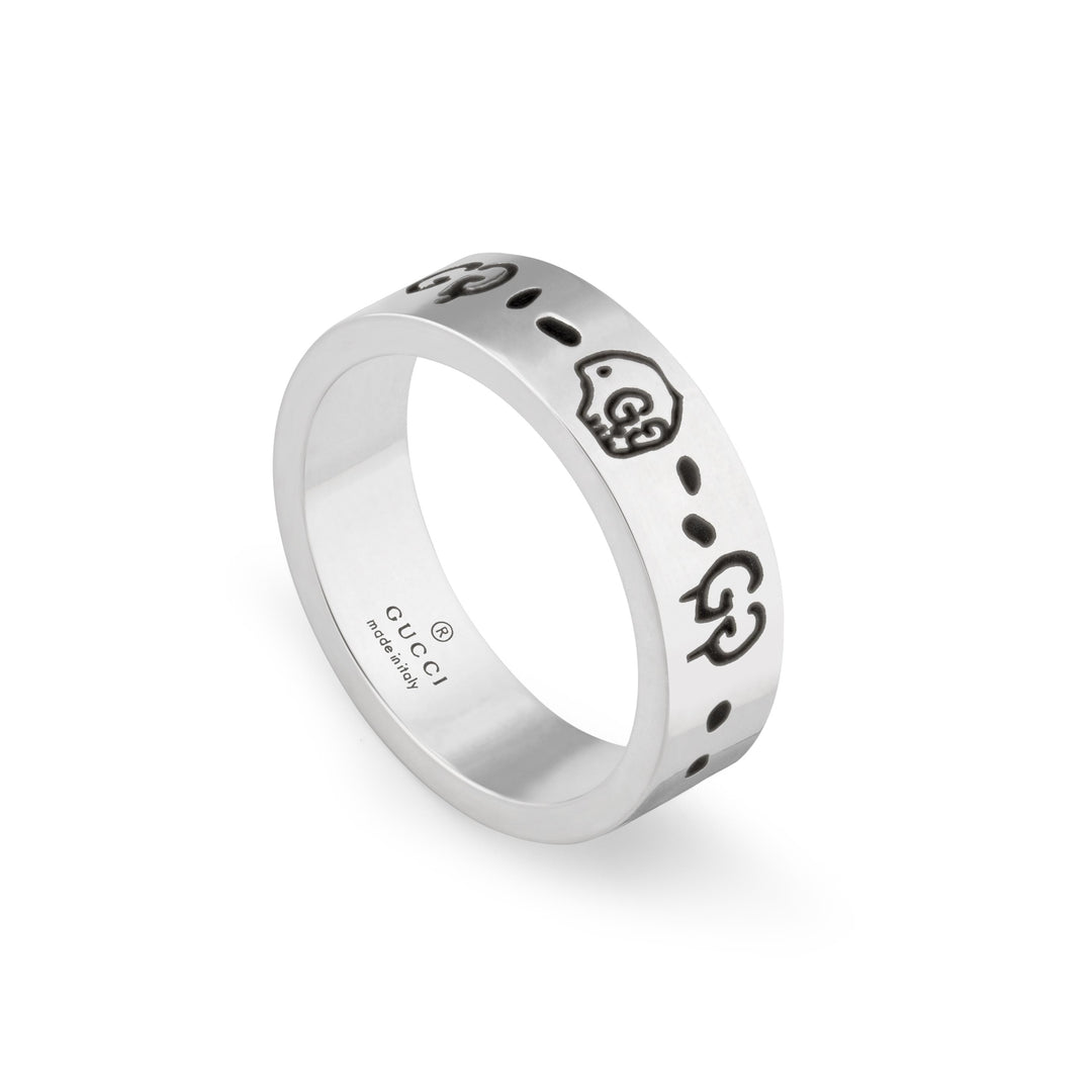 YBC477339001013|GUCCI |GHOST |6mm Silver Ring; size 6.5