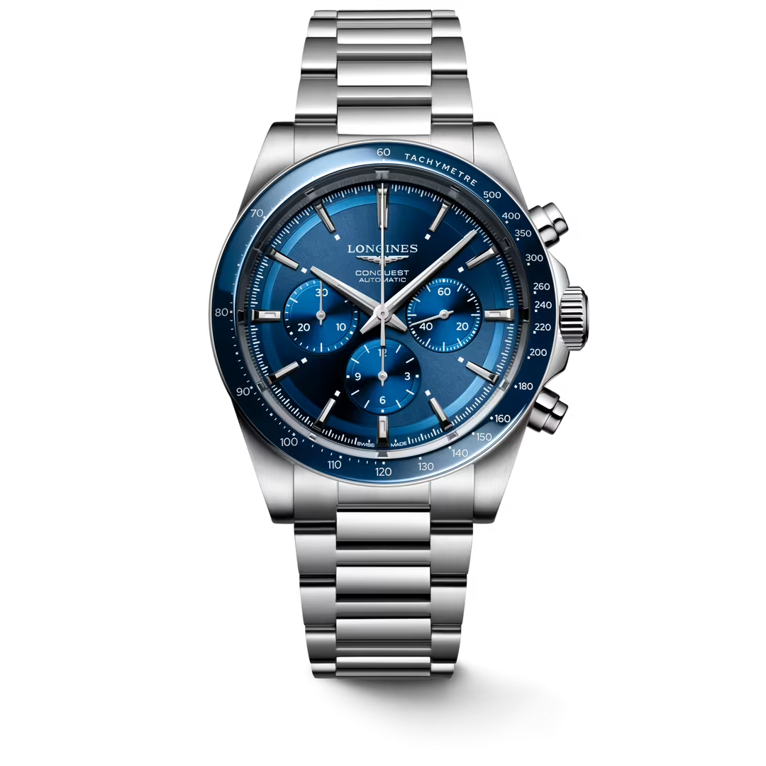 L38354926|LONGINES |CONQUEST CHRONOGRAPH 42mm Steel Watch, Blue Bezel, Blue Index Dial