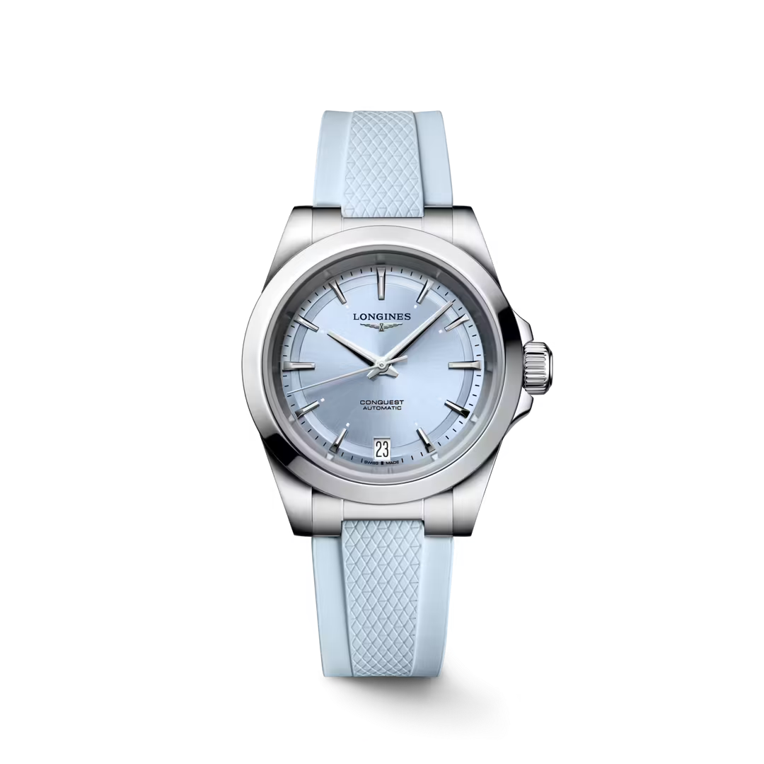 L34304929 | Longines | Conquest 34mm Steel Case, Light Blue Index Dial; Light Blue Rubber Strap; Automatic