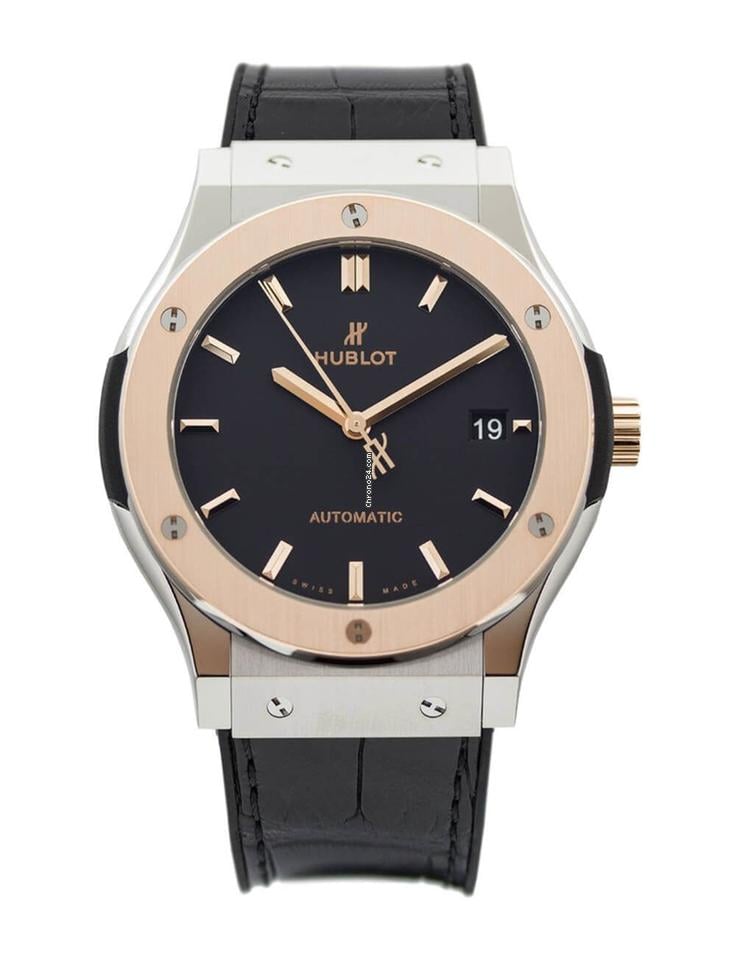 511.NO.1181.LR|HUBLOT |CLASSIC FUSION |45mm Titanium Case ; Red Gold 18K Bezel, Black Index Dial; Black Alligator Rubber Strap; Automatic