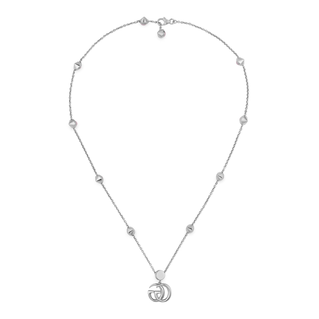YBB52739900200|GUCCI |GG MARMONT |Silver Necklace with Pink Mother of Pearl and GG Pendant; 42cm (16.5in)