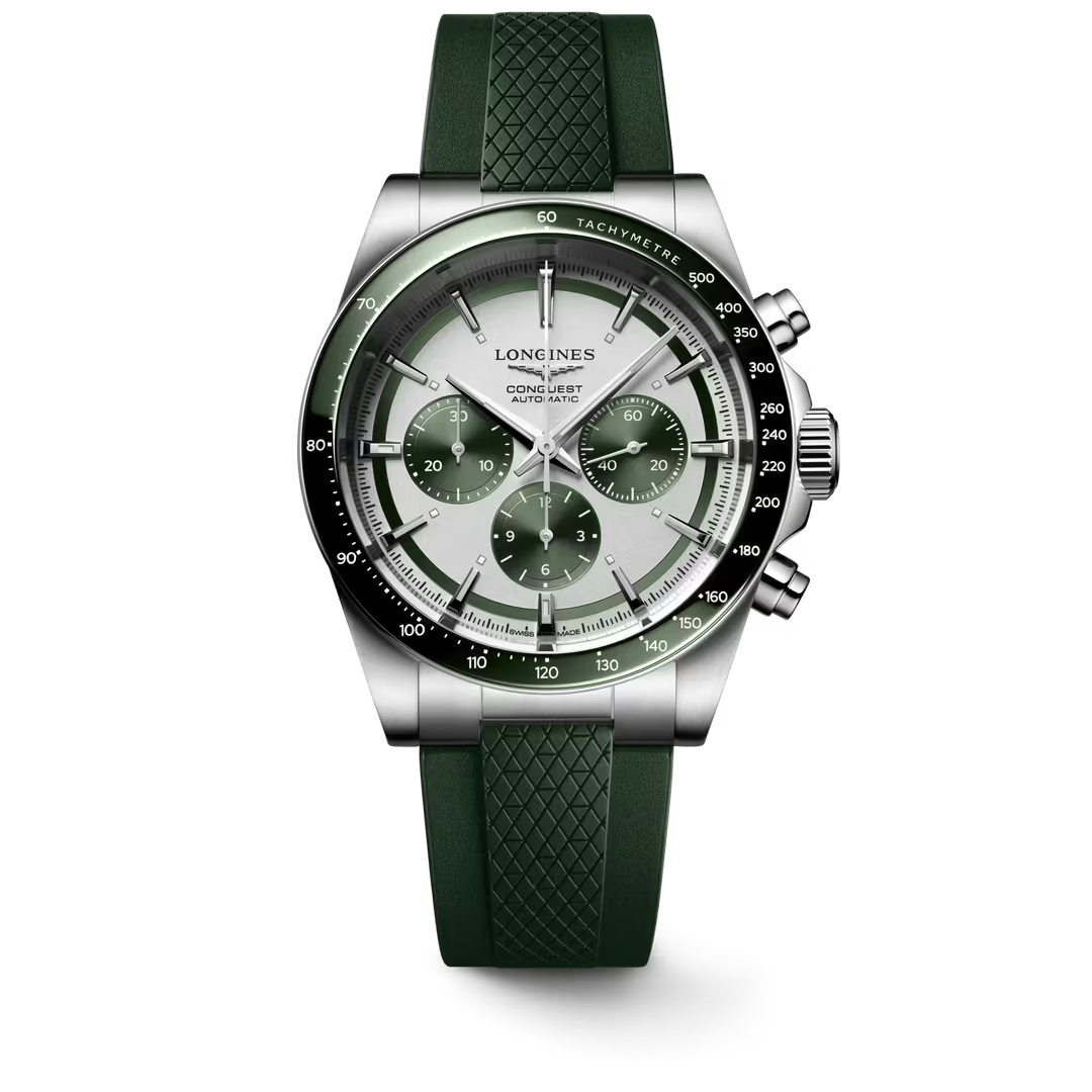 L38354029| Longines | CONQUEST CHRONOGRAPH 42mm Green Ceramic, Silver Chrono Dial