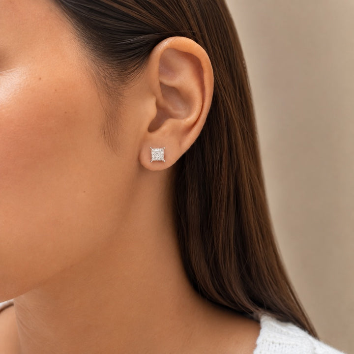 1ct Diamond Illusion Princess Stud Earrings