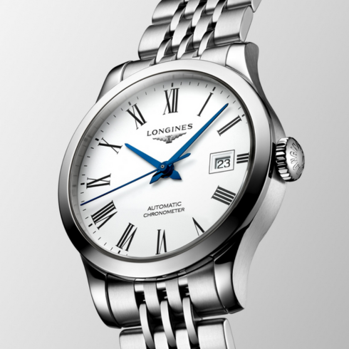 Record Stainless Steel/White Dial 30MM Watch