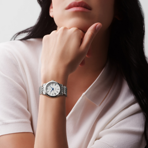 Record Stainless Steel/White Dial 30MM Watch