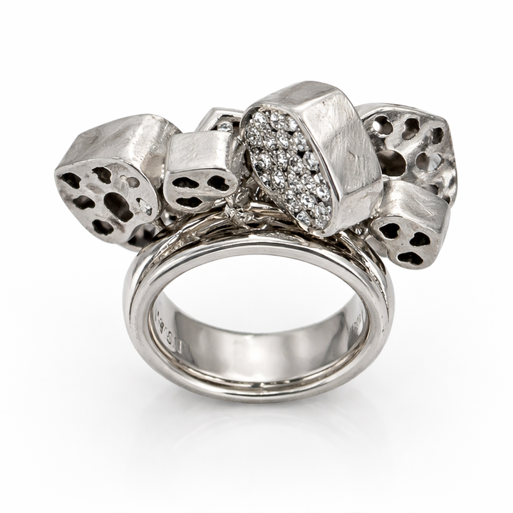 Heart and Stones Silver Ring