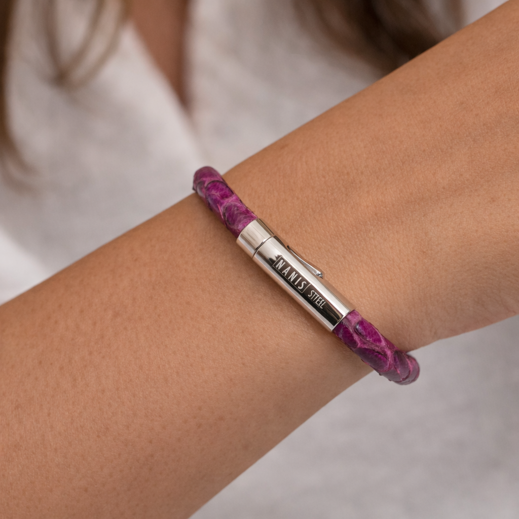 Pink Leather Bracelet with Silver Detail