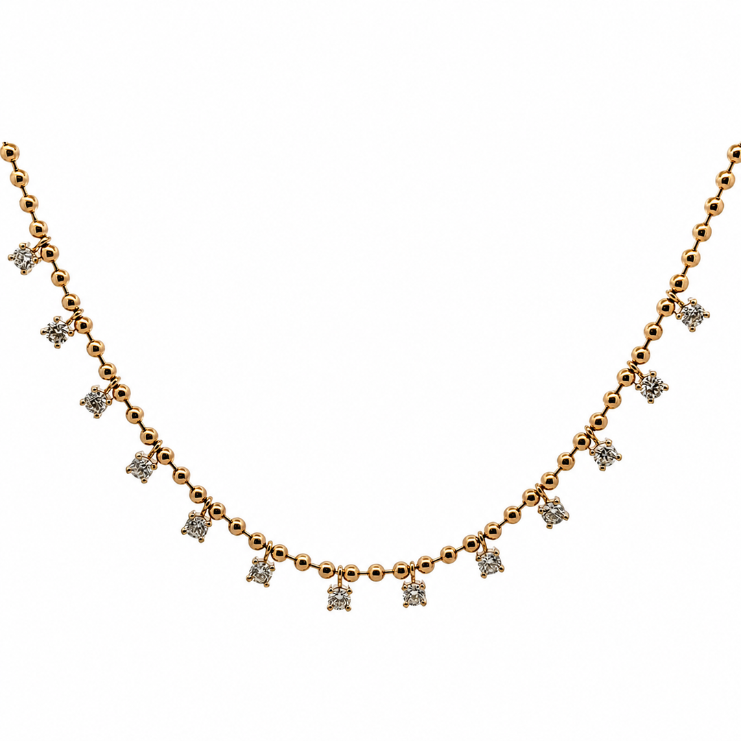Bead Chain Necklace with Dangling Diamonds