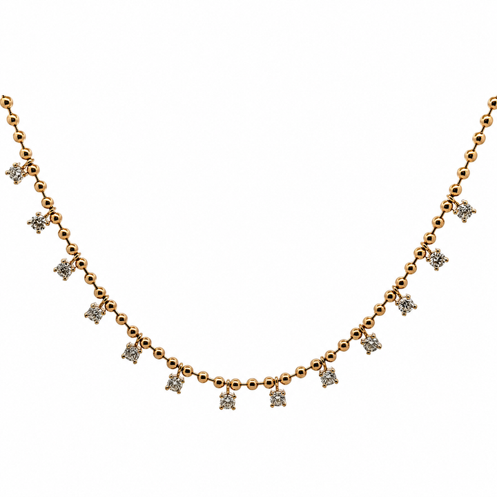 Bead Chain Necklace with Dangling Diamonds