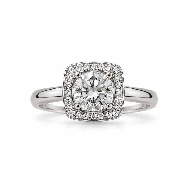Round Cut Center Solitaire with Halo Ring