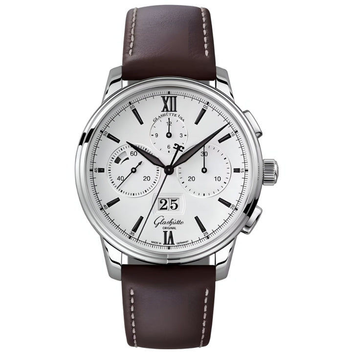 Senator Chronograph Panorama Date Watch, Brown Strap 42MM