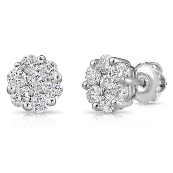 1CT Diamond Flower Stud Earring