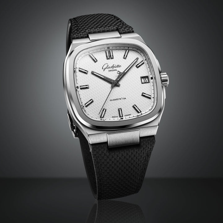 Seventies Silver Dial and Black Strap Watch