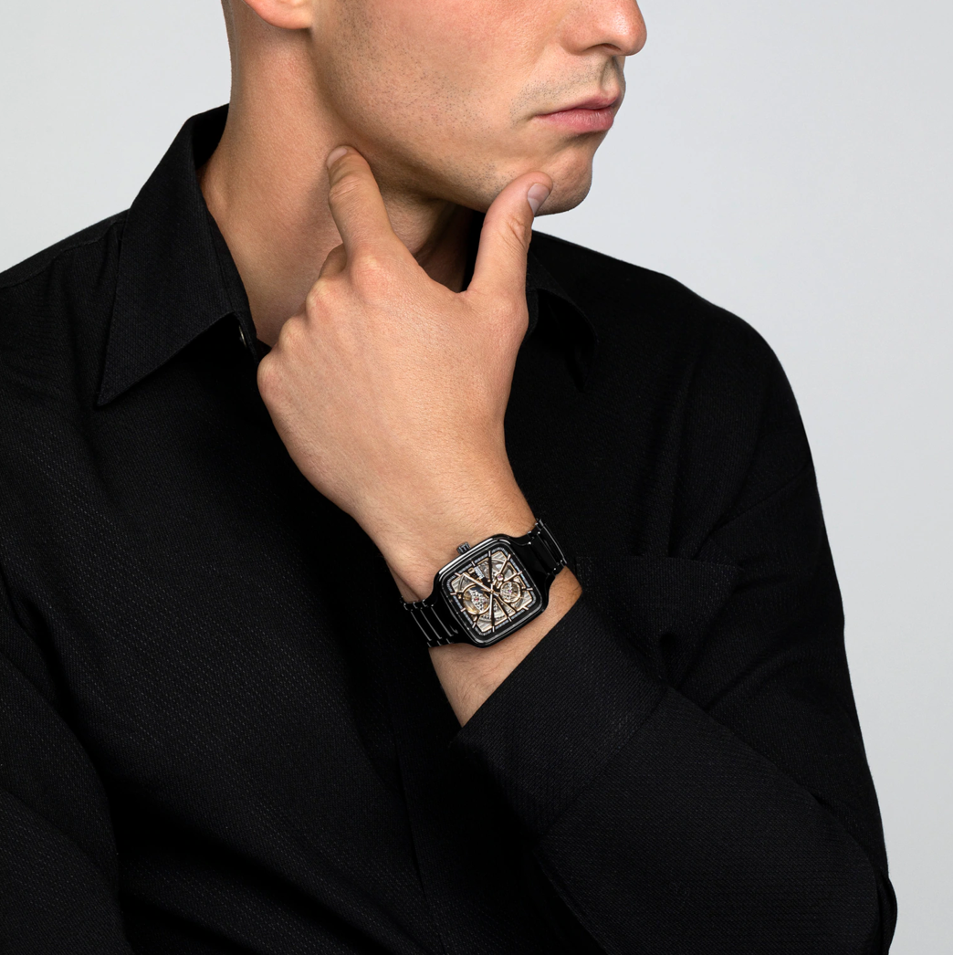 True Square Automatic Open Heart Black 38MM Watch