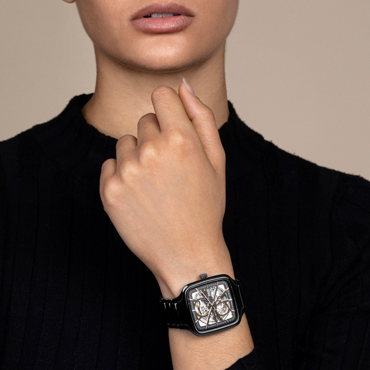 True Square Automatic Open Heart Black 38MM Watch