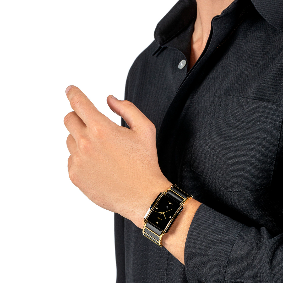 New Integral Square Black/Yellow Gold with 4 Diamonds 31MM Watch