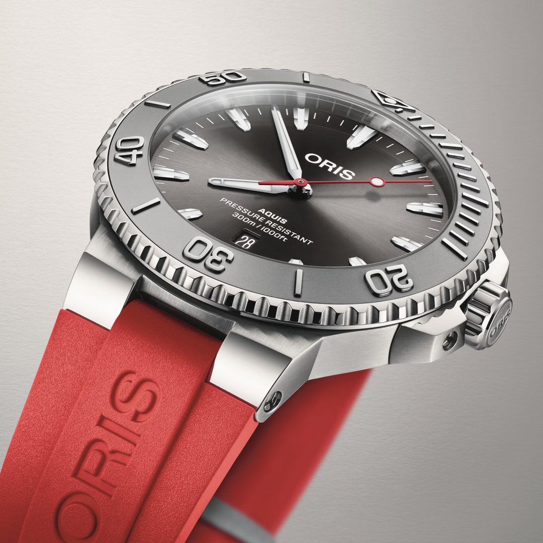 Aquis Date Relief Grey Dial with Red Rubber Strap 43.5MM Watch
