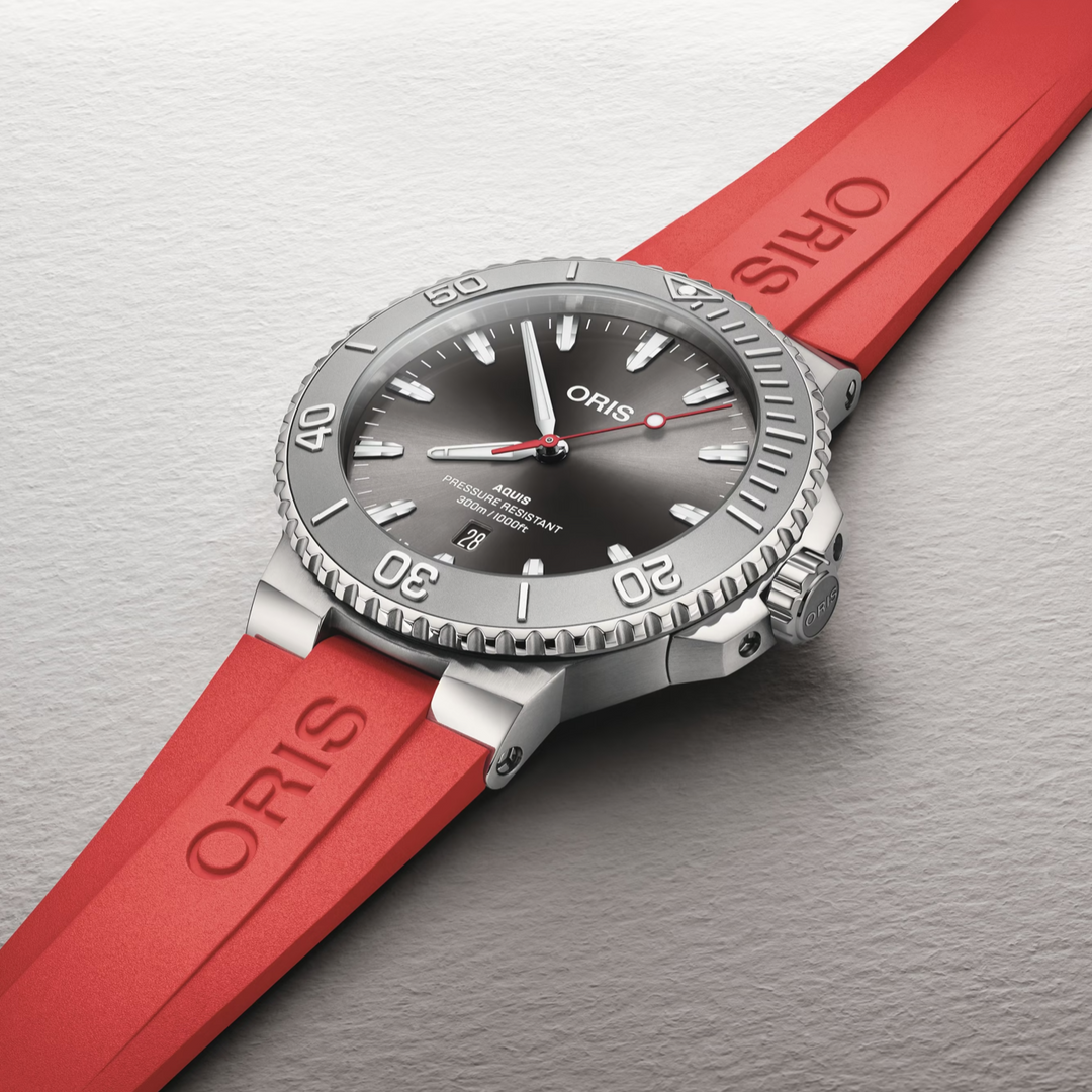 Aquis Date Relief Grey Dial with Red Rubber Strap 43.5MM Watch