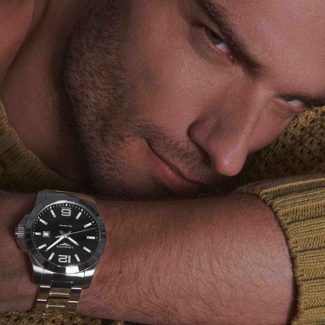 Conquest Sunray Black Dial Quartz 43MM Watch