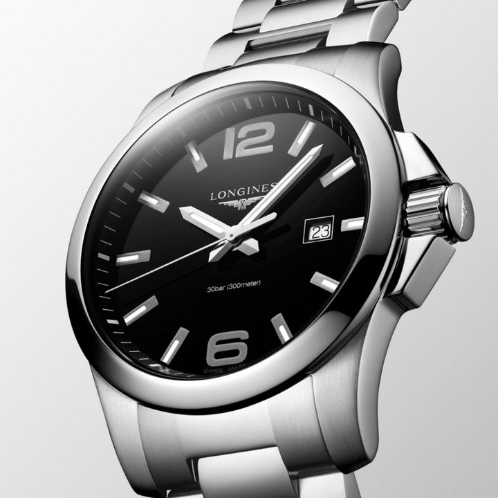 Conquest Sunray Black Dial Quartz 43MM Watch