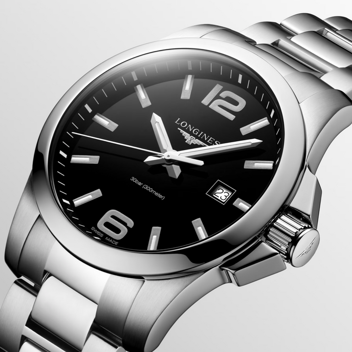 Conquest Sunray Black Dial Quartz 43MM Watch