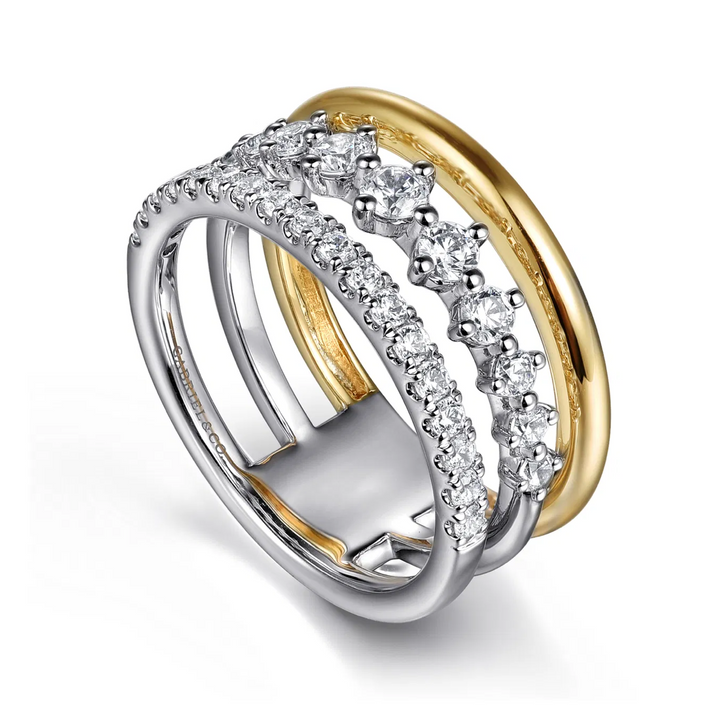 Two Tone Graduating Diamond Three in One Ring