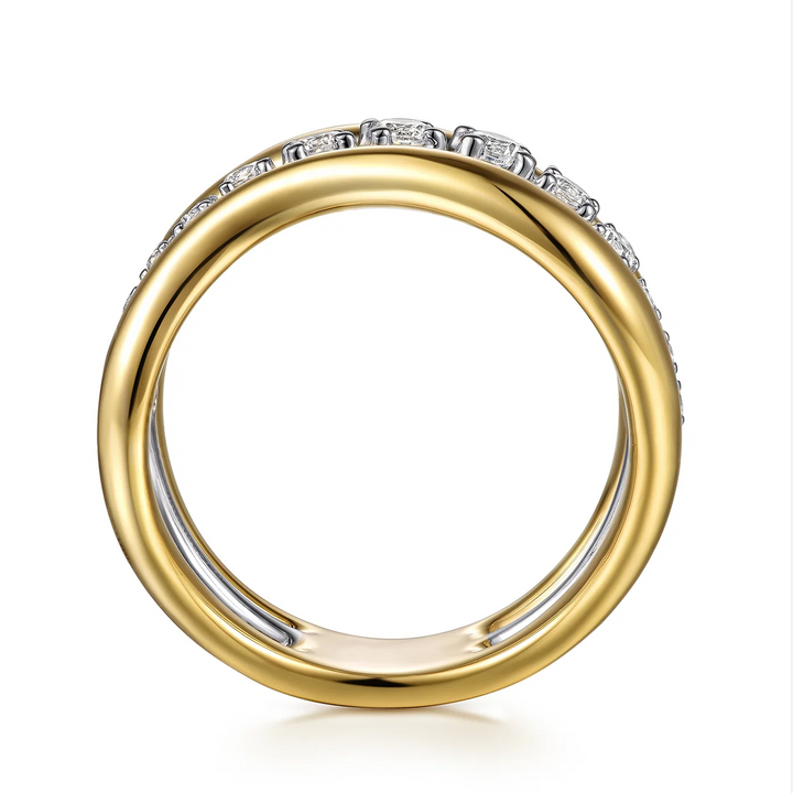 Soraya - 14K White Yellow Gold Diamond Wave Wide Band Ring