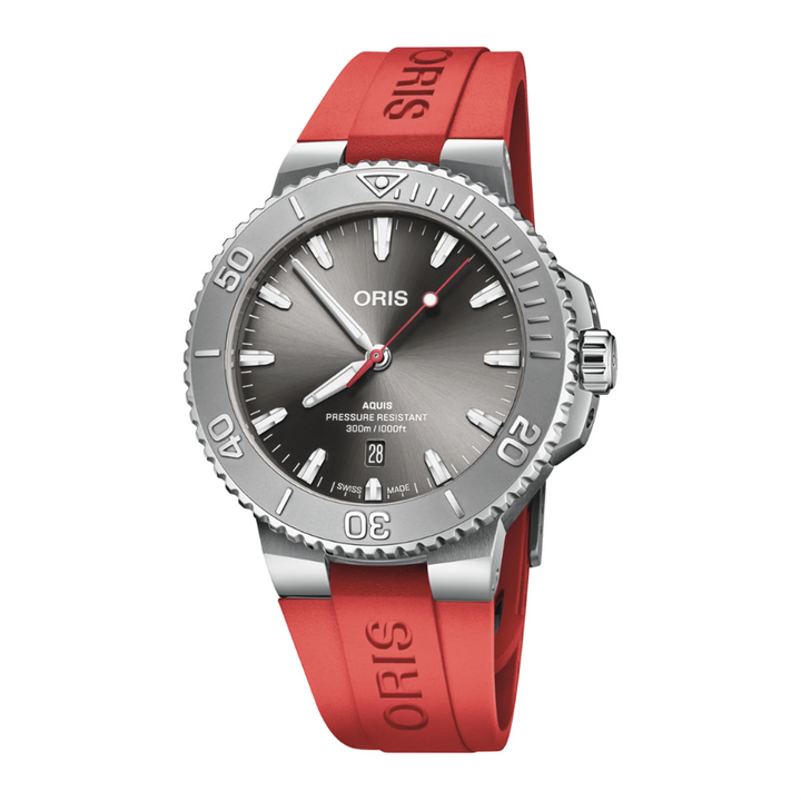 Aquis Date Relief Grey Dial with Red Rubber Strap 43.5MM Watch