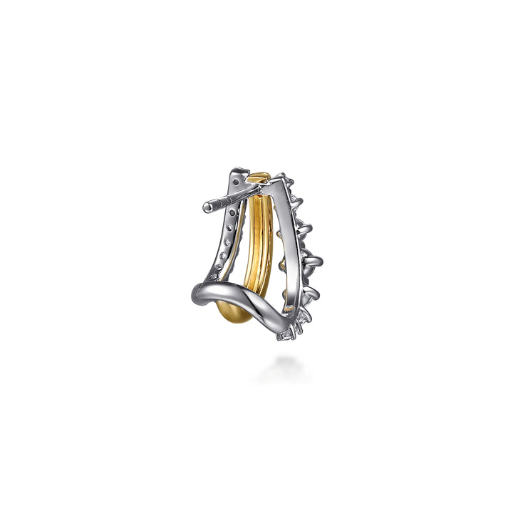 J Hoop Earrings 14K White and Yellow Gold Diamond 0.75ct