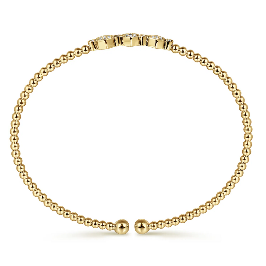 Hexagonal Diamond Yellow Gold Bangle Bracelet