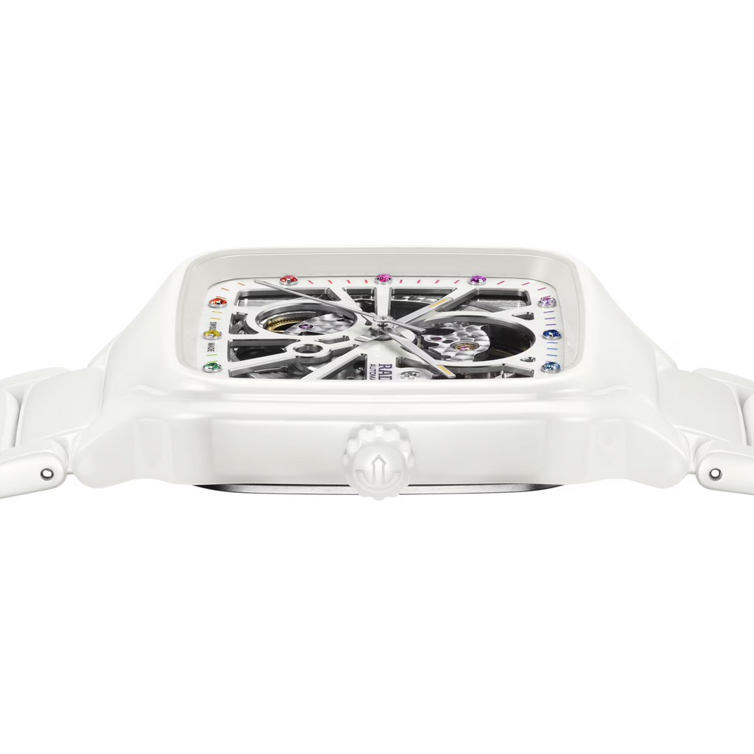 True Square Open Heart White Ceramic with Colored Indexes 38MM Watch