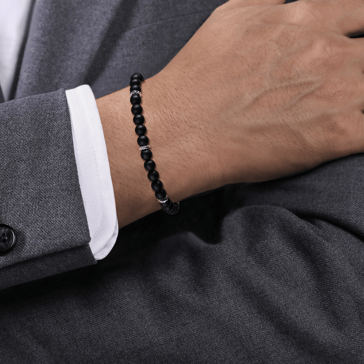 Silver and Matte Onyx Beaded Bracelet
