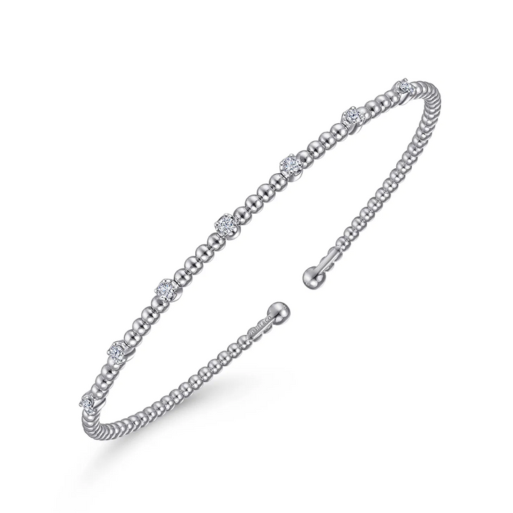 14K White Gold Bujukan Diamond Stations Bangle