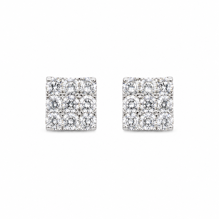 Square White Gold Stud Earrings