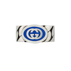 YBC753490001023|GUCCI |INTERLOCKING G | Ring Silver Blue Enamel