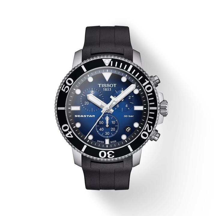 Seastar 1000 Chronograph 45.5MM Blue Dial with Black Rubber Strap Watch