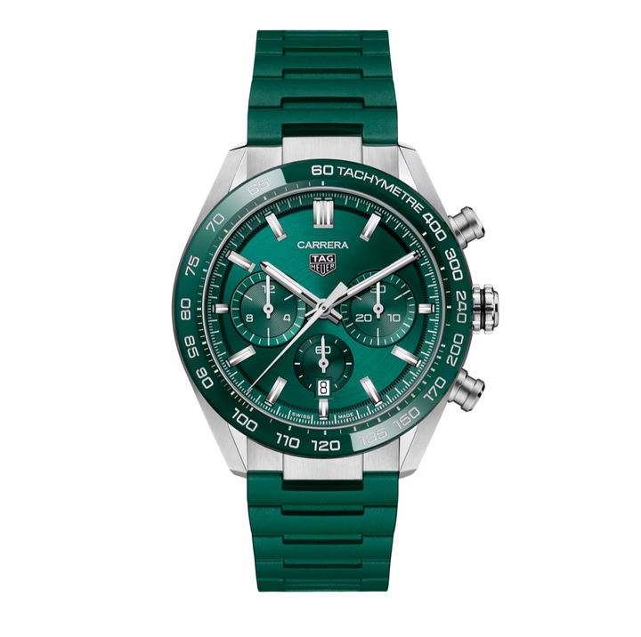 Carrera Chronograph Green Rubber Strap 44MM Watch