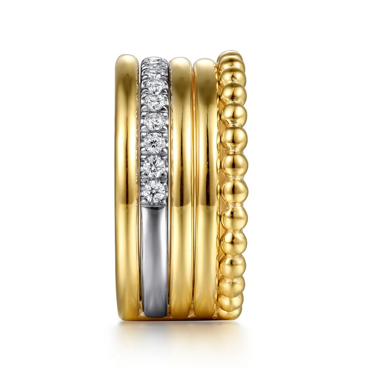 Bujukan Link 14K White Yellow Gold Bujukan Diamond Easy Stackable Ring