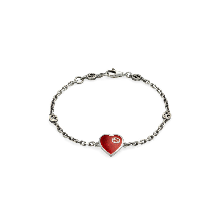 YBA645546001016|GUCCI |HEART |Silver Bracelet Heart Red Enamel